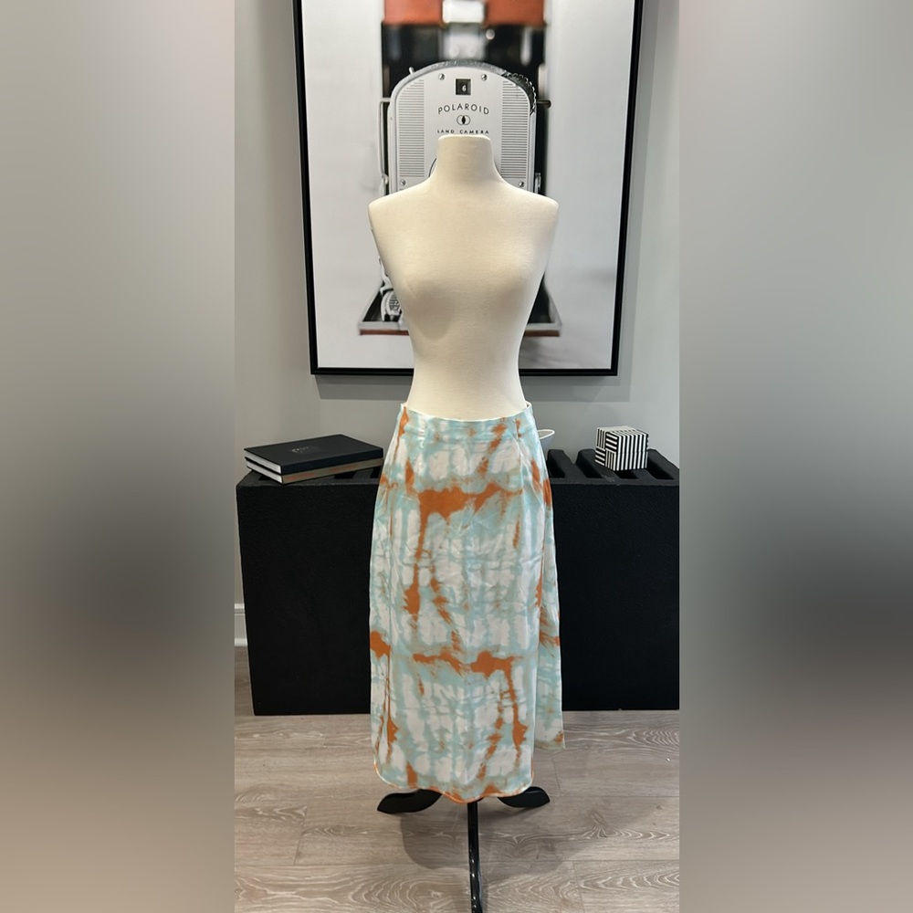 BRAND NEW! Tie-Dye Slip Skirt, Aqua, Rust & White, Small